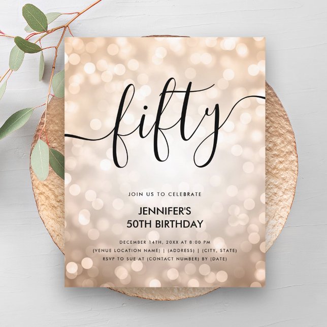 BUDGETEN Ro Guld Glitter Ljus 50:e födelsedag (BUDGET Rose Gold Glitter Lights 50th Birthday )