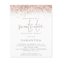 Budgeten Ro Guld Glitter Sweet sixteen Inbjudan