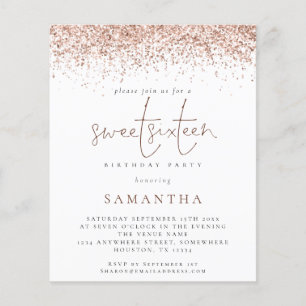 Budgeten Ro Guld Glitter Sweet sixteen Inbjudan