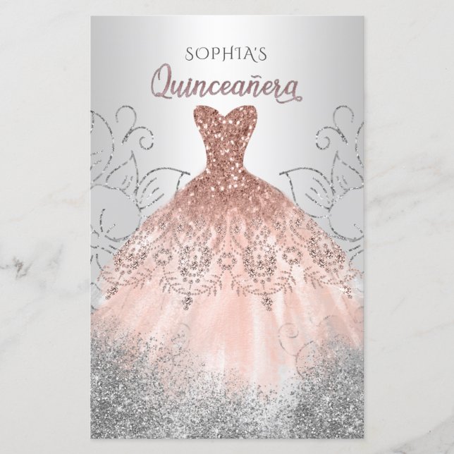 Budgeten Ro Guld Gnistra Dress Quinceañera Inbjuda (Framsida)