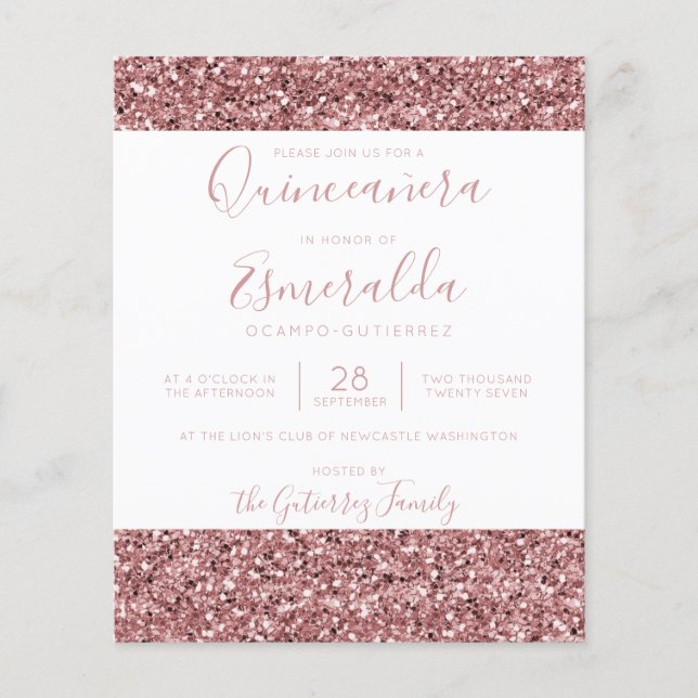 BUDGETEN Ro Guld Rosa Glitter Quinceanera (Framsida)