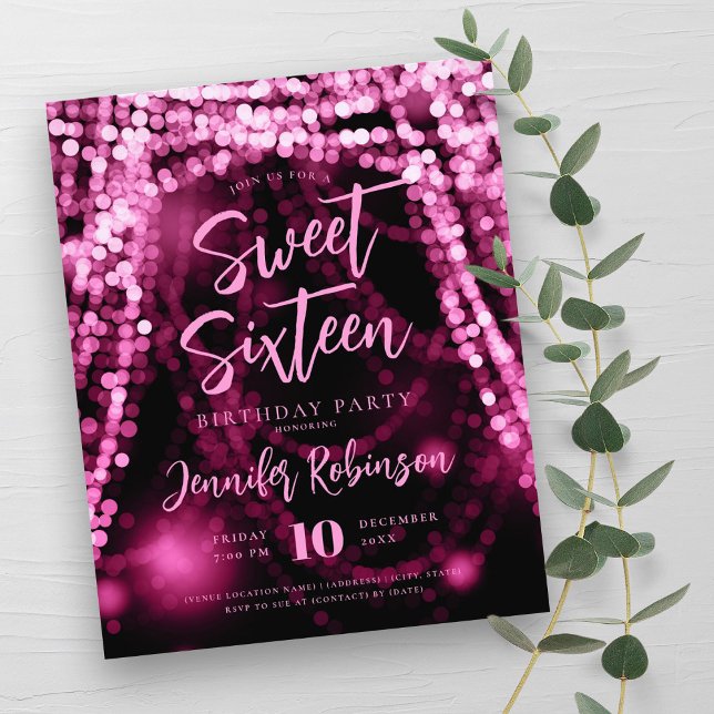 Budgeten Ro Guld String Ljus Sweet 16 Inbjudan Flygblad (Budget Rose Gold String Lights Sweet 16 Invite Flyer)