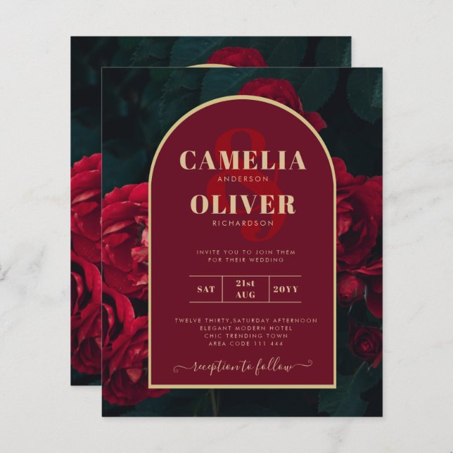 BUDGETEN Röd ros ForestGreen Winter Wedand INBJUDA (Fram/baksida)