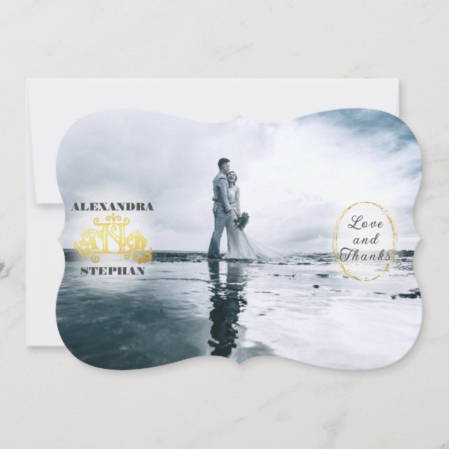 Budgeten Romantisk blomkalligrafi Bröllop Guld Tack Kort (Framsida)