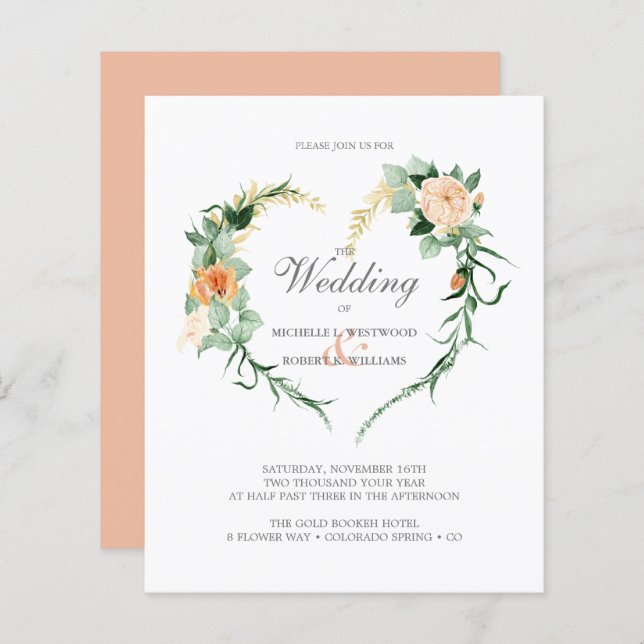 BUDGETEN Romantisk Blommigt Hjärtsutandning Bröllo (Fram/baksida)