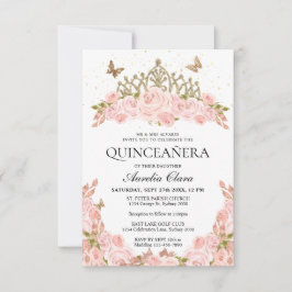 BUDGETEN  Rosa Blommigt Guld Tiara Quinceanera Anteckningskort