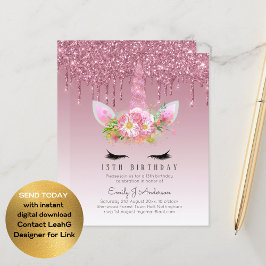 BUDGETEN Rosa Glitter Unicorn Girls Birthday Inbju
