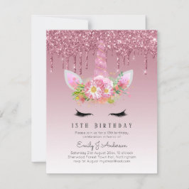 BUDGETEN Rosa Glitter Unicorn Girls Birthday Inbju Inbjudningar