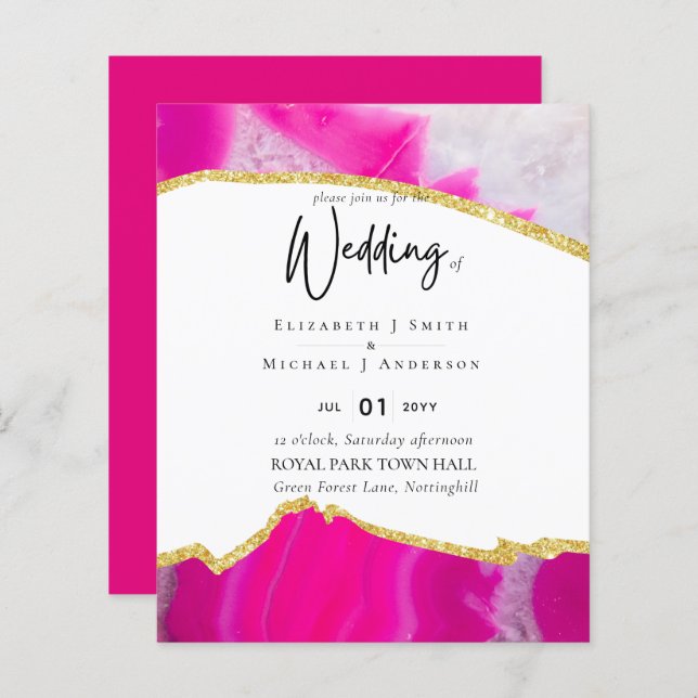 BUDGETEN Rosa Guld Agate Bröllopsinbjudans BUDGET (Fram/baksida)