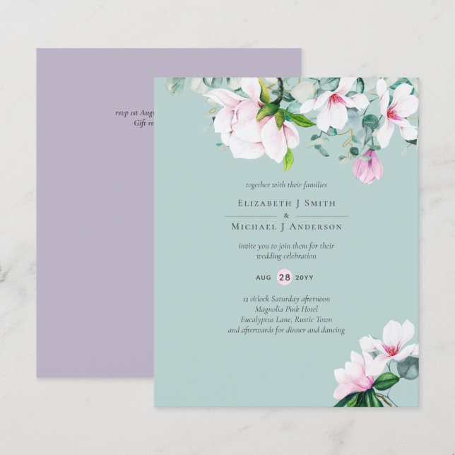 BUDGETEN Rosa Magnolias Eucalyptus Lavender Bröllo (Fram/baksida)