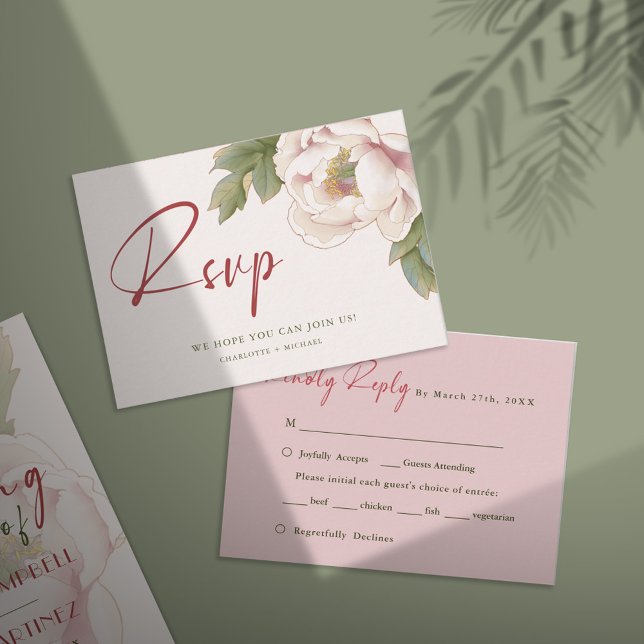 BUDGETEN  Rosa Peony Blommigt Bröllop OSA Card Anteckningskort (Skapare uppladdad)