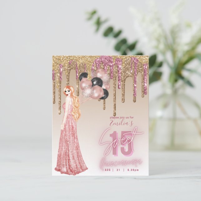 BUDGETEN Rosa ros Guld Glitter Quinceanera Red Hai (Stående Fram)