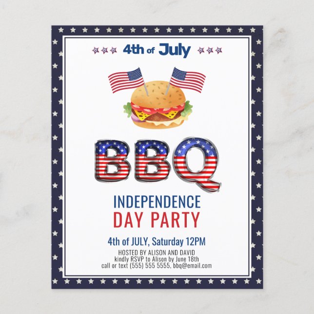 BUDGETEN Rött vitt blått 4:e JULY BBQ-inbjudan (Framsida)