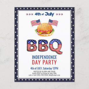 BUDGETEN Rött vitt blått 4:e JULY BBQ-inbjudan