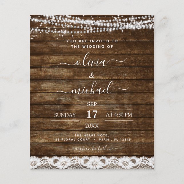 Budgeten Rustic Farmhouse String Ljus Snöre Bröllo Flygblad (Framsidan)