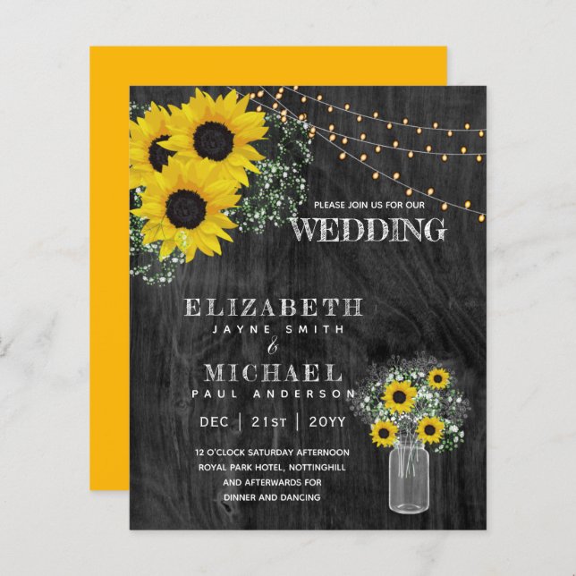 BUDGETEN Rustic Solros Babys Bröllopinbjudan (Fram/baksida)