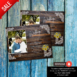 BUDGETEN Rustic Sunrows Photo Wedding bjudande in