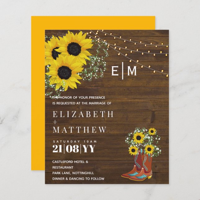 BUDGETEN Rustic Sunwers Gypsophila Wedbjudande bju (Fram/baksida)