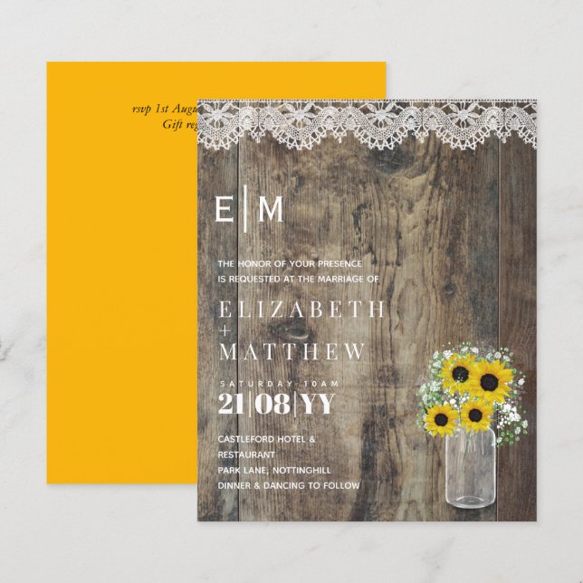 BUDGETEN Rustic Sunwers Gypsophila Wedbjudande bju (Fram/baksida)