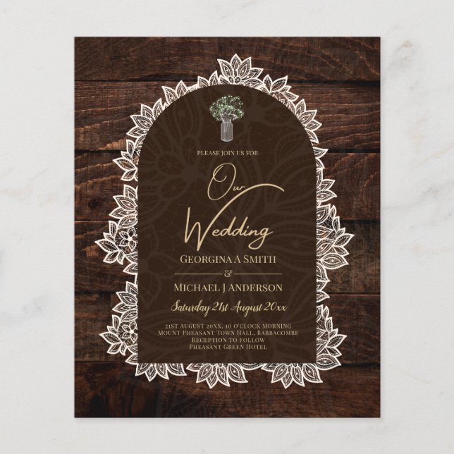 BUDGETEN Rustic Woodland Bröllop Wood Snöre INBJUD Flygblad (Framsidan)