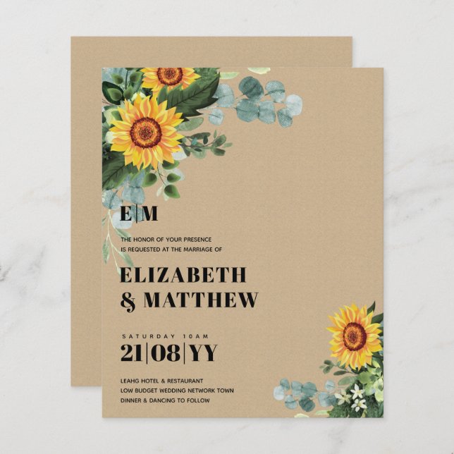 BUDGETEN Rustit Sunblommor Modern Text Bröllop (Fram/baksida)