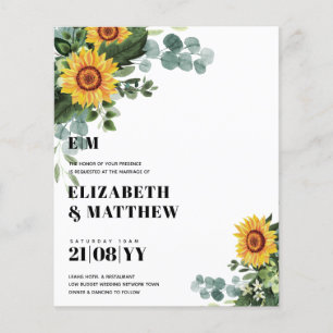 BUDGETEN Rustit Sunblommor Modern Text Bröllop Fly Flygblad