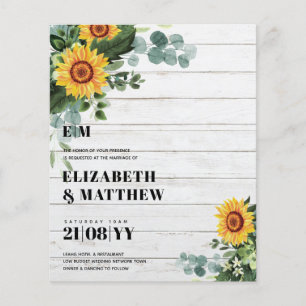 BUDGETEN Rustit Sunblommor Modern Text Bröllop Flygblad