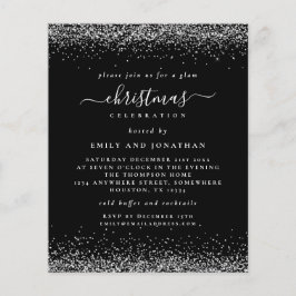 Budgeten Silver Glitter jul Party Svarta Inbjudan