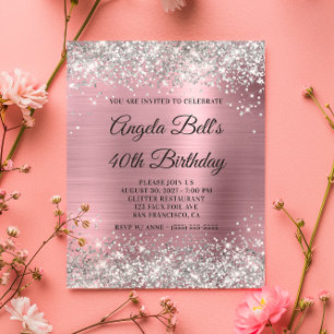 Budgeten Silver Glitter Rosa 40:e födelsedag Inbju