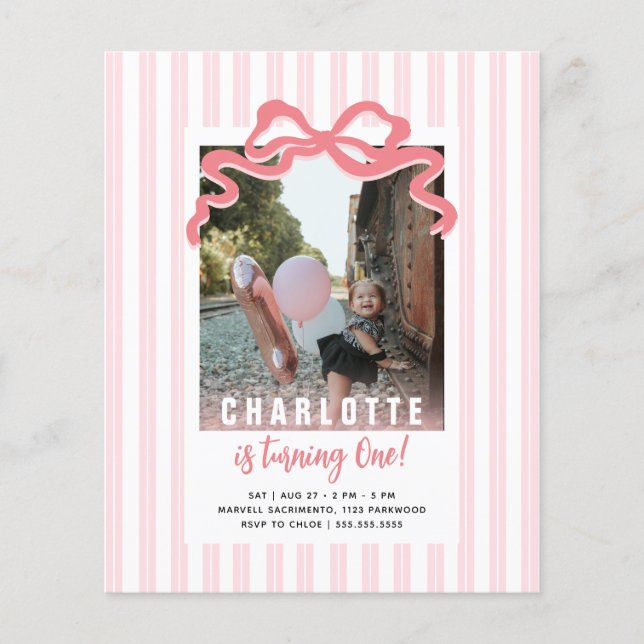 Budgeten som hon vänder en Rand Rosa Bow Birthday (Framsida)