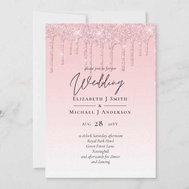 Budgeten Söt Girly Bröllop Glitter Rosa Inbjudan (Framsida)