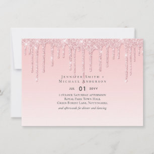 Budgeten Söt Girly Bröllop Glitter Rosa Inbjudan