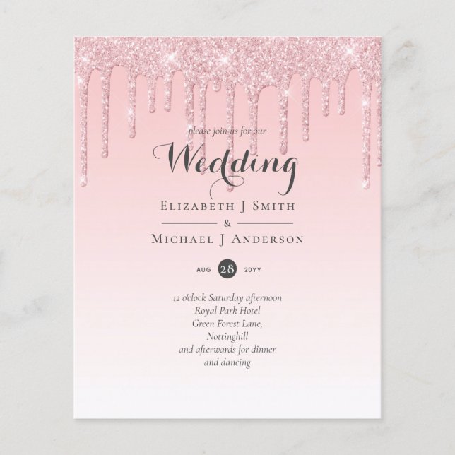 Budgeten Söt Girly Bröllop Glitter Rosa Inbjudan (Framsida)