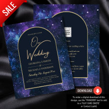 BUDGETEN Starry Night Lila Blue bröllopsinbjudning