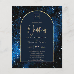 BUDGETEN Starry Night Navy Blue Guld bröllopsinbju Flygblad