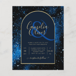 BUDGETEN Starry Night Navy Blue Guld bröllopsinbju Flygblad