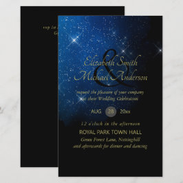 BUDGETEN Starry Night Navy Guld A9 Bröllopsinbjudn