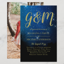 BUDGETEN Starry Night Navy Guld A9 Bröllopsinbjudn