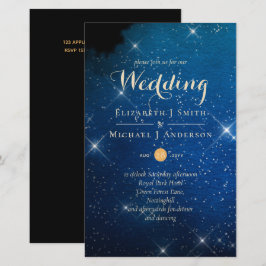 BUDGETEN Starry Night Navy Guld A9 Bröllopsinbjudn