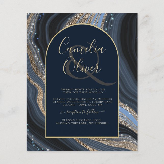 BUDGETEN Starry Night Navy Guld Agate Wedvite Flygblad (Framsidan)