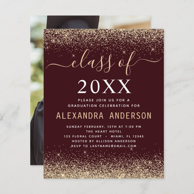 Budgeten Studenten Photo Burgundy Guld klass 2023 (Fram/baksida)