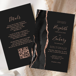 Budgeten Svarta Ro Guld Agate Mörk QR-kod Bröllop
