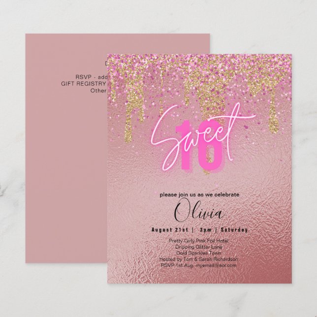Budgeten Sverige 16 Rosa Glitter Foil Girly Modern (Fram/baksida)