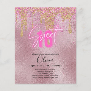 Budgeten Sverige 16 Rosa Glitter Foil Girly Modern Flygblad