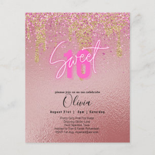 Budgeten Sverige 16 Rosa Glitter Foil Girly Modern Flygblad