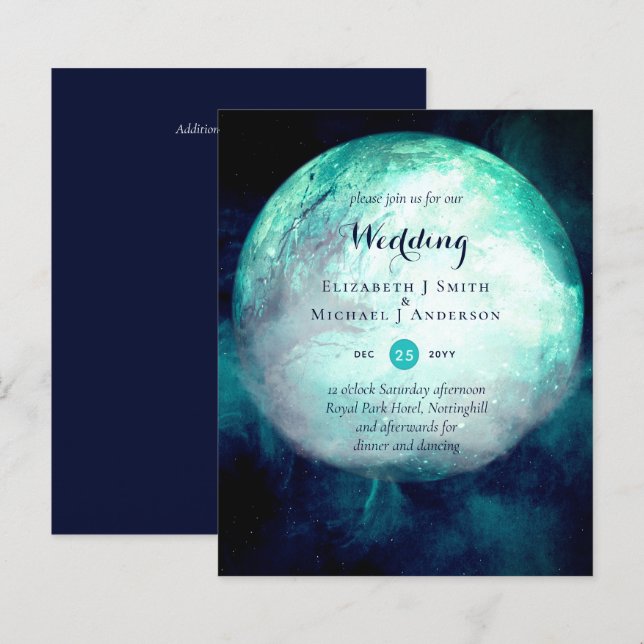 BUDGETEN Teal Måne Gothic Wedding bjudande in (Fram/baksida)