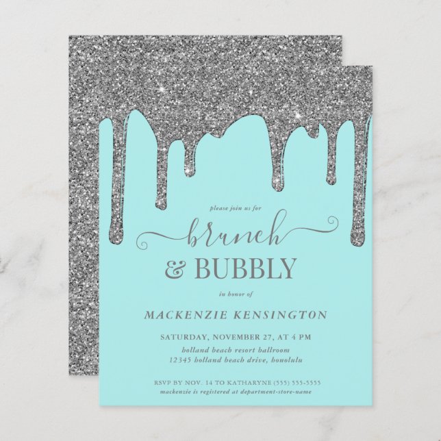 Budgeten Teal Silver Glitter driver Brunch Bubly (Fram/baksida)