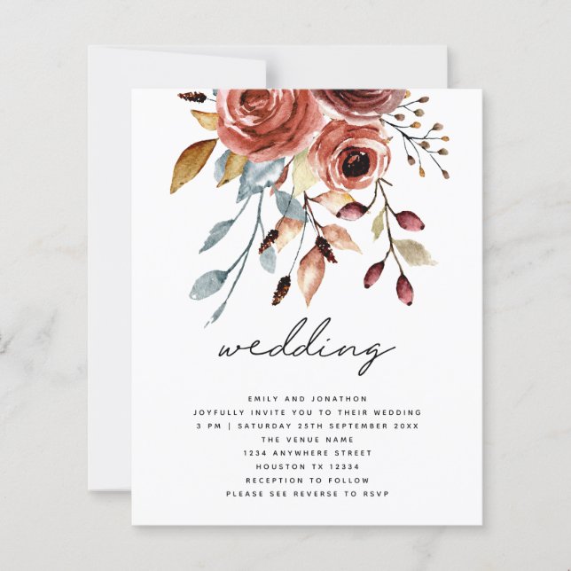 BUDGETEN Terracotta Blommigts QR Code Bröllbjudan (Framsida)