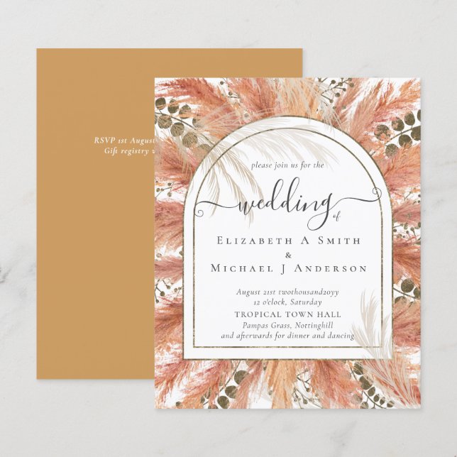 BUDGETEN Terracotta Pampas Grass Tropical Bröllop (Fram/baksida)