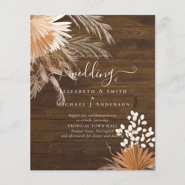 BUDGETEN Terracotta Pampas Grass Tropical Bröllop Flygblad (Framsidan)